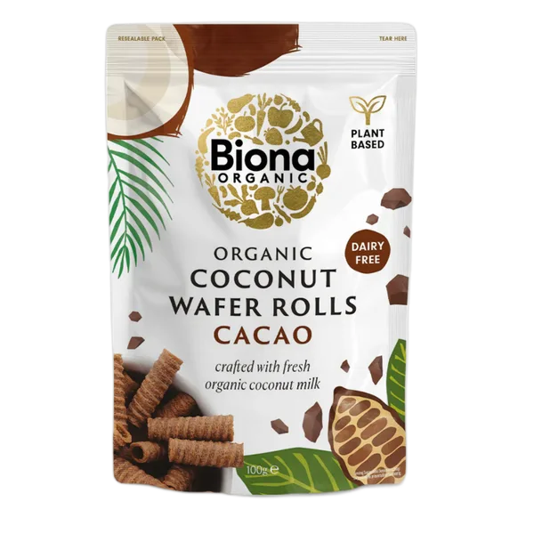 Biona Org Coconut Cacao Wafer Rolls 100g