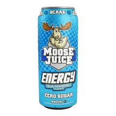 Moose Juice Bcaas Blue Raspberry Berry Flavour Energy Drink Can 440ml