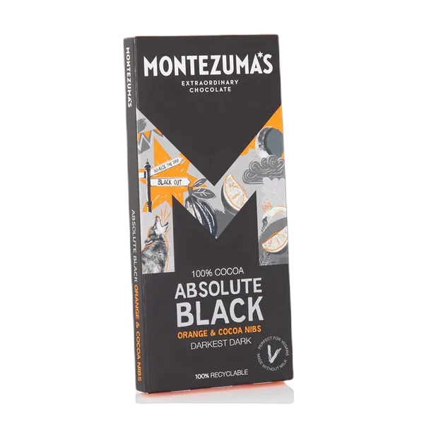 Montezuma'S A/Black Orange & Cocoa Nibs Dark Choc (100% Cocoa) 90g