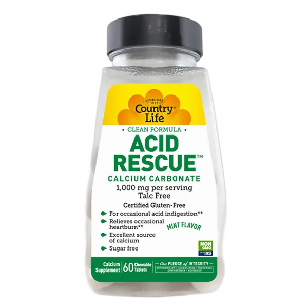Country Life Acid Rescue 1000mg Chewables Mint 60s