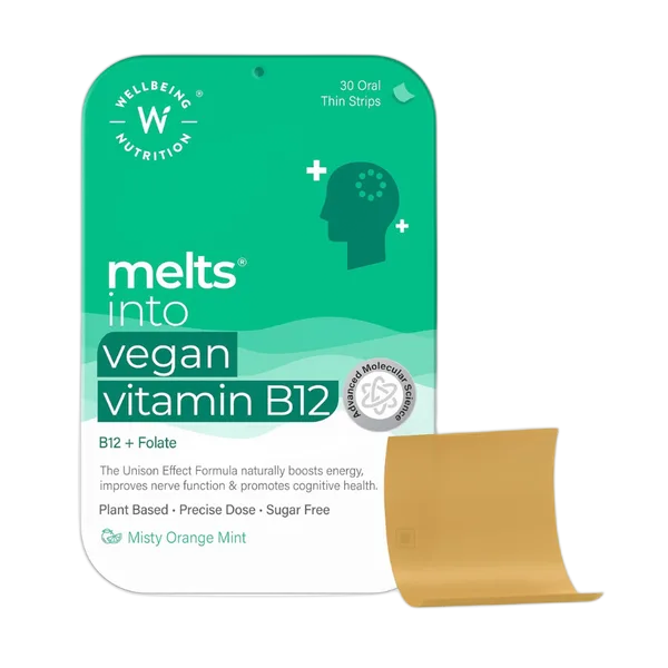 Wellbeing Nutrition Melts Vegan Vit B12 Misty Orange Mint Strips 30s