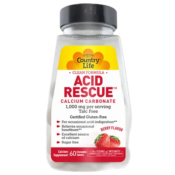 Country Life Acid Rescue 1000mg Chewables Berry 60s