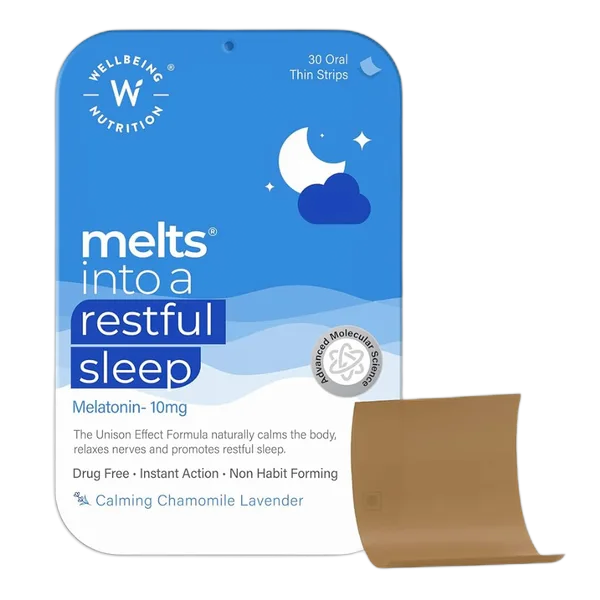 Wellbeing Nutrition Melts Restful Sleep Melatonin Chamomile Lav Strips 30s