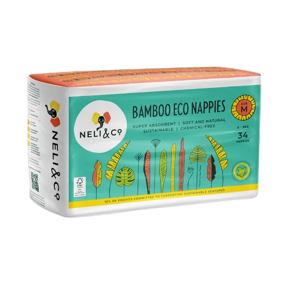 Neli & Co Bamboo Nappies (M) 6-9kgs 34’S