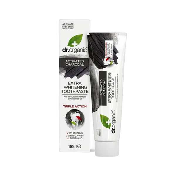 Dr Organic Extra Whitening Charcoal T/Paste 100ml