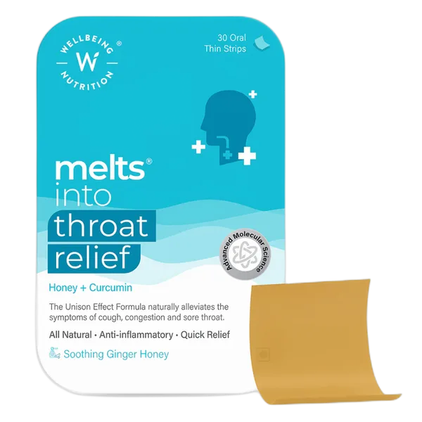 Wellbeing Nutrition Melts Throat Relief Ginger Honey Strips 30s
