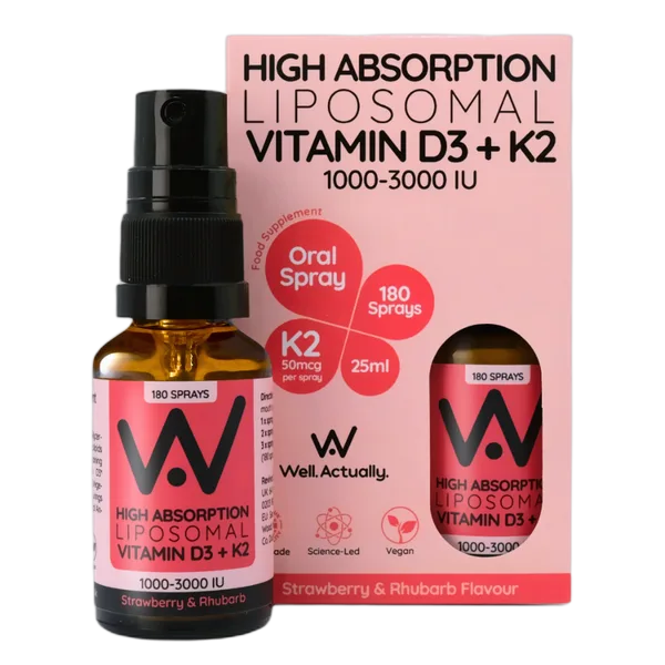 Well Actually Liposomal Vit D3+K2 Oral Spray S/Berry & Rhubarb Flavor (1000-3000iu) 25ml