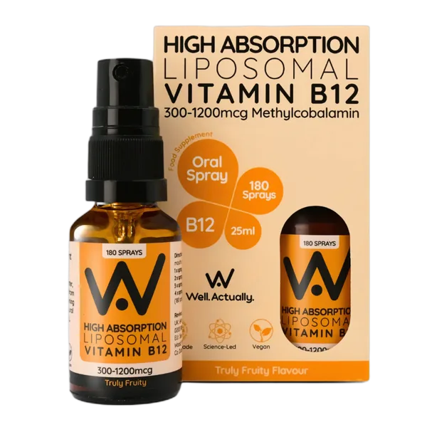 Well Actually Liposomal Vit B12 Oral Spray Truly Fruity Flavor (300-1200mcg) 25ml