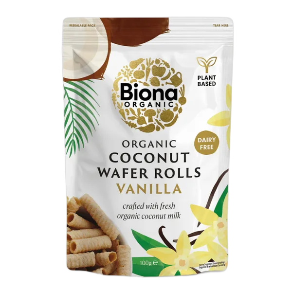 Biona Org Coconut Vanilla Wafer Rolls 100g