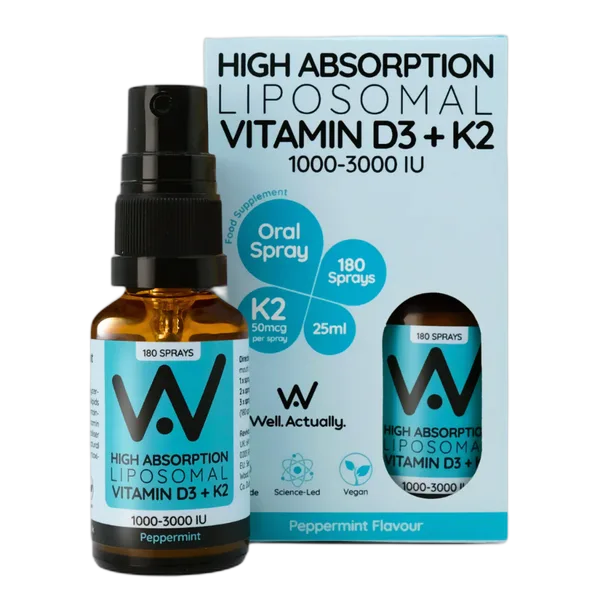 Well Actually Liposomal Vit D3+K2 Oral Spray P/Mint Flavor (1000-3000iu) 25ml