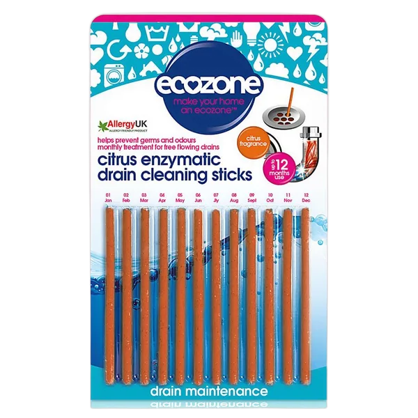 Ecozone Enzymatic Drain Cleaning Sticks Citrus Frag 12s