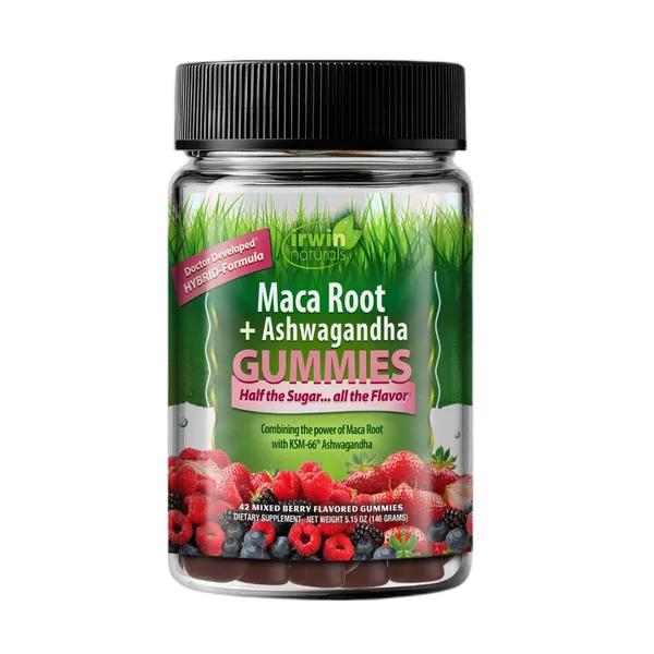Irwin Naturals Maca Root + Ashwagandha Mixed Berry Flavor Gummies 42’S
