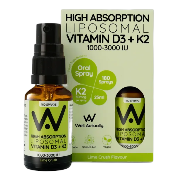 Well Actually Liposomal Vit D3+K2 Oral Spray Lime Crush Flavor (1000-3000iu) 25ml