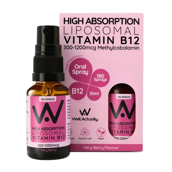 Well Actually Liposomal Vit B12 Oral Spray Very Berry Flavor (300-1200mcg) 25ml