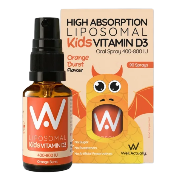 Well Actually Liposomal Kids Vitamin D Oral Spray Orange Burst Flavor (400-800iu) 15ml