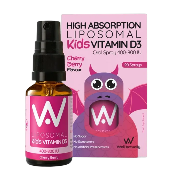 Well Actually Liposomal Kids Vitamin D Oral Spray Cherry Berry Flavor (400-800iu) 15ml