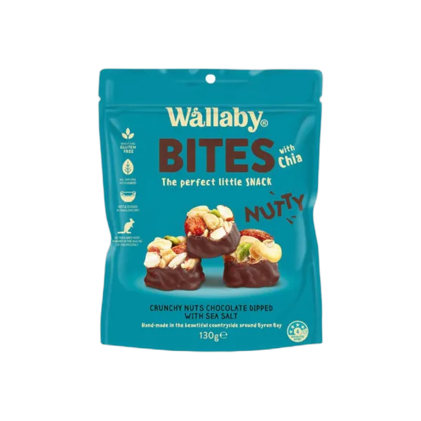 Wallaby Bites Crunchy Nuts Choc Dipped Sea Salt 130g
