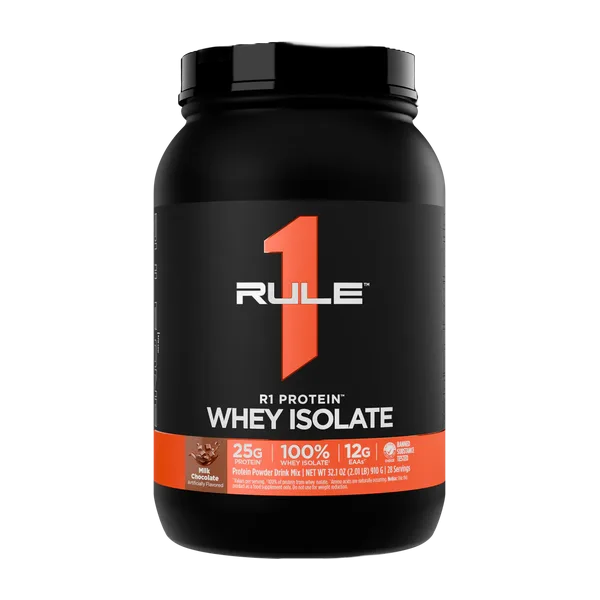 Rule 1 Gf 100% Whey Prot. Isolate Milk Choc Pwdr 28svs/910g #Ru0373