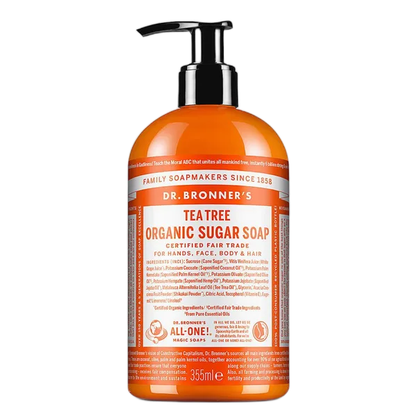 Dr Bron M Org 4 In 1 T/Tree Sugar Liq Soap 12oz/355ml #Sd0503