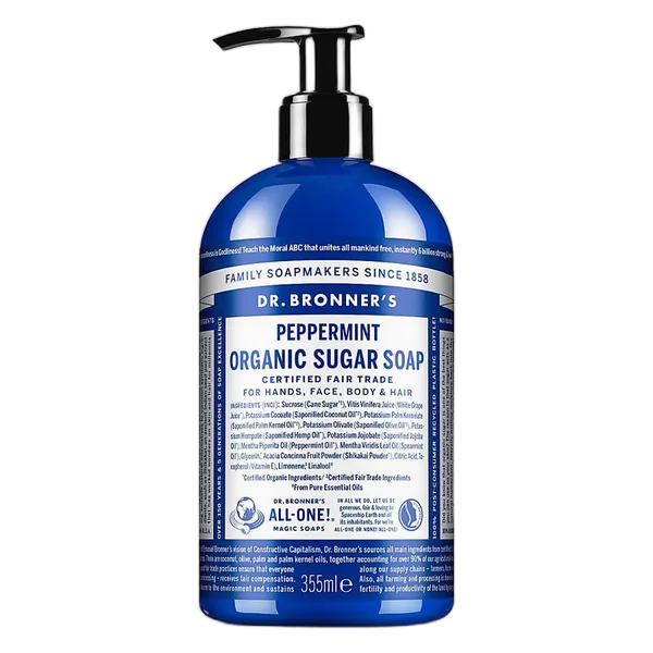 Dr Bron M Org 4 In 1 P/Mint Sugar Liq Soap 12oz/355ml #Sd0502