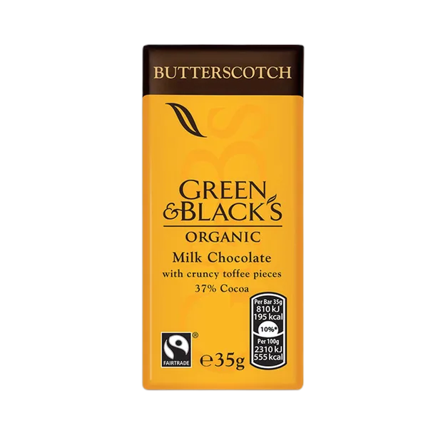Green & Black'S Org Milk Butterscotch Choc 90gm M582p